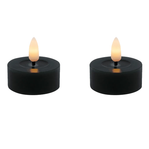 KI-generiertes Bild,2x LED 3D Teelichter Ribe Schwarz 4,5cm Echtwachs Spiegel flackernde flammenlose Kerze