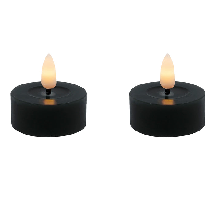 KI-generiertes Bild,2x LED 3D Teelichter Ribe Schwarz 4,5cm Echtwachs Spiegel flackernde flammenlose Kerze