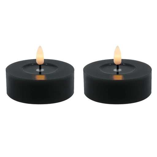 KI-generiertes Bild,2x XL LED 3D Teelichter Ribe Schwarz 6,8cm Echtwachs Spiegel flackernde flammenlose Kerze