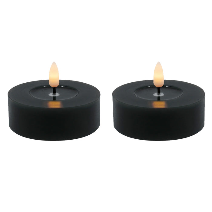 KI-generiertes Bild,2x XL LED 3D Teelichter Ribe Schwarz 6,8cm Echtwachs Spiegel flackernde flammenlose Kerze