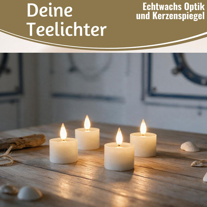 KI-generiertes Bild,USB 4x LED 3D Teelichter Ribe Creme 6cm Echtwachs Spiegel flackernde flammenlose Kerze