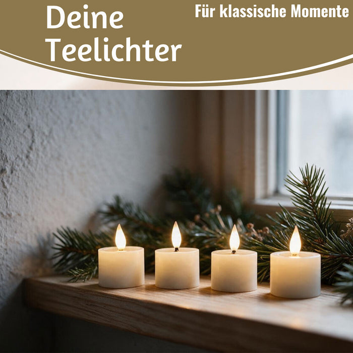 KI-generiertes Bild,USB 4x LED 3D Teelichter Ribe Creme 6cm Echtwachs Spiegel flackernde flammenlose Kerze