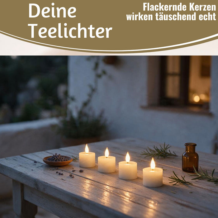 KI-generiertes Bild,USB 4x LED 3D Teelichter Ribe Creme 6cm Echtwachs Spiegel flackernde flammenlose Kerze