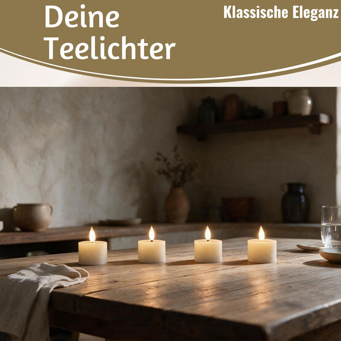 KI-generiertes Bild,USB 4x LED 3D Teelichter Ribe Creme 6cm Echtwachs Spiegel flackernde flammenlose Kerze