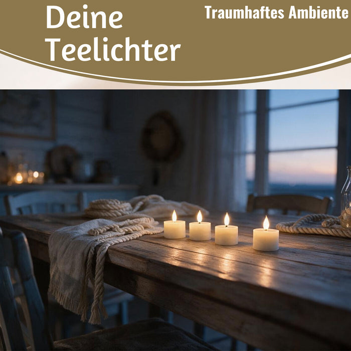 KI-generiertes Bild,USB 4x LED 3D Teelichter Ribe Creme 6cm Echtwachs Spiegel flackernde flammenlose Kerze