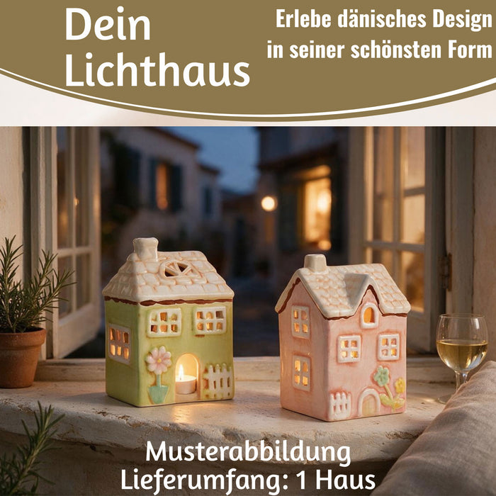KI-generiertes Bild, LED Lichterhaus Nyhavn 19cm Rosa Keramik Fachwerkhaus Leuchthaus