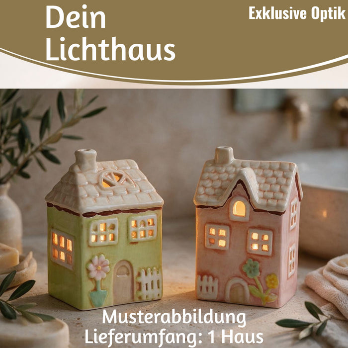 KI-generiertes Bild, LED Lichterhaus Nyhavn 19cm Rosa Keramik Fachwerkhaus Leuchthaus