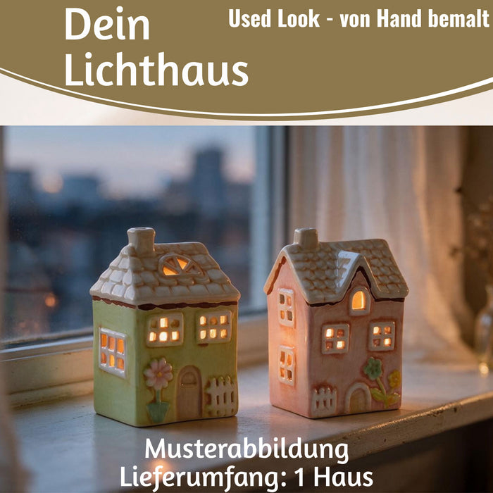 KI-generiertes Bild, LED Lichterhaus Nyhavn 19cm Rosa Keramik Fachwerkhaus Leuchthaus