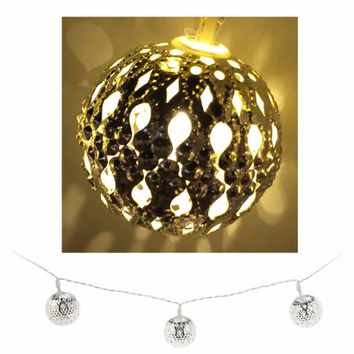 KI-generiertes Bild LED Lichterkette 10 Lampen Kugel Silber WarmWeiß Deko Vintage
