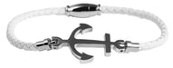 KI-generiertes Bild,Elegantes Damen Lederarmband 18cm Kampen Anker Weiß Silber geflochten Echtleder