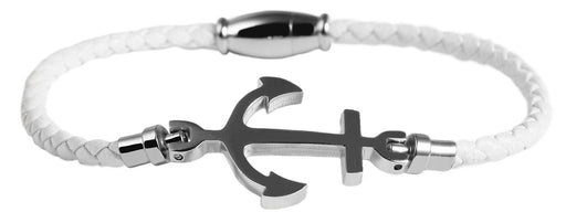 KI-generiertes Bild,Elegantes Damen Lederarmband 18cm Kampen Anker Weiß Silber geflochten Echtleder