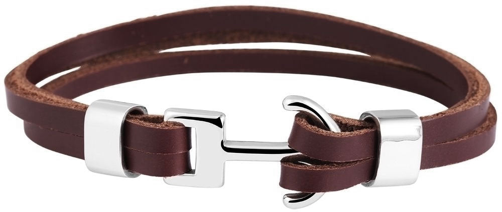 KI-generiertes Bild,Elegantes Unisex Lederarmband 23cm List Zweifach Anker Braun Silber Echtleder