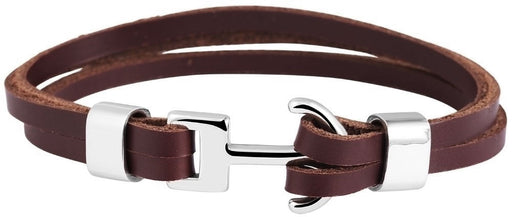 KI-generiertes Bild,Elegantes Unisex Lederarmband 23cm List Zweifach Anker Braun Silber Echtleder