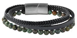 KI-generiertes Bild,Design Unisex Lederarmband 21cm Sóller Dreifach Schwarz Grün Natursteine Echtleder