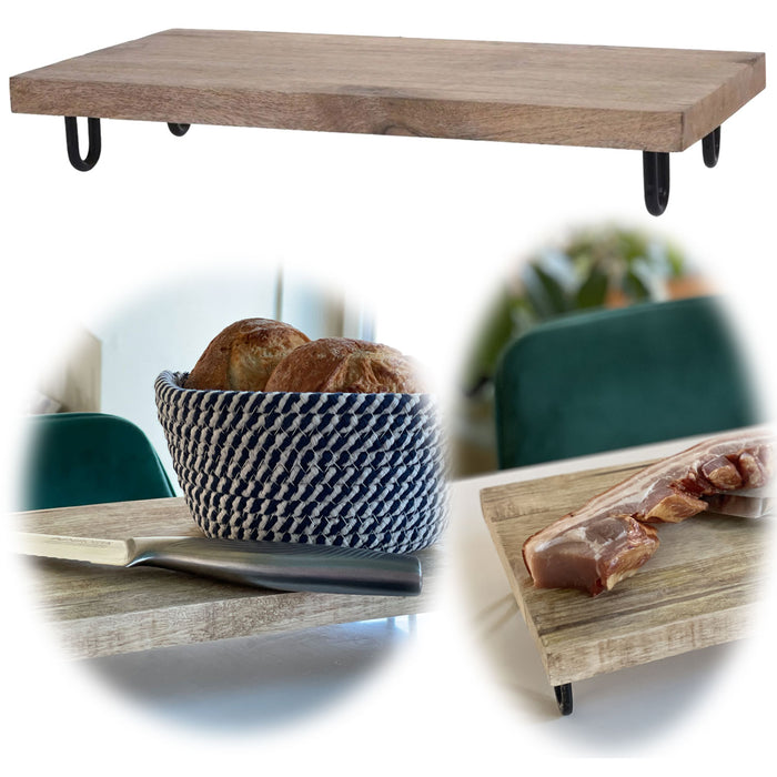 KI-generiertes Bild Mango Holz Serviertablett 39x19cm Massiv 4 Füße Servierbrett Schneidebrett