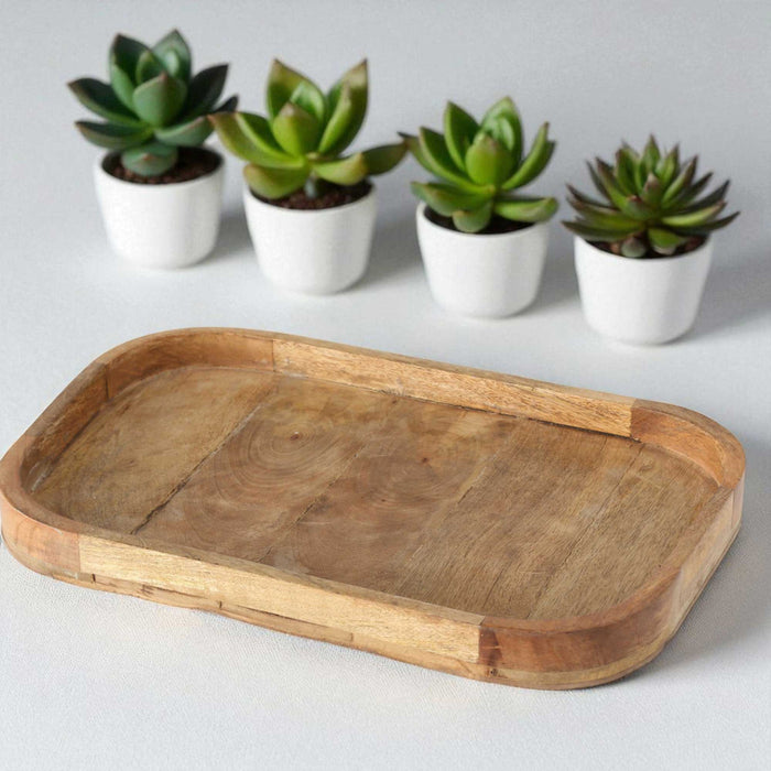 KI-generiertes Bild,Holz Deko Küchentablett Mango Braun 38x25cm Serviertablett Obstschale Brot