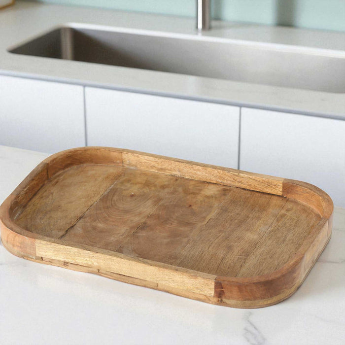 KI-generiertes Bild,Holz Deko Küchentablett Mango Braun 38x25cm Serviertablett Obstschale Brot