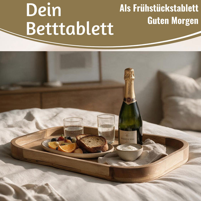 KI-generiertes Bild,XL Holz Deko Küchentablett Mango Braun 46x30cm Serviertablett Obstschale Brot