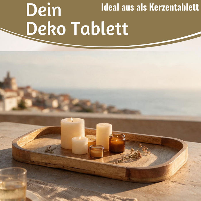 KI-generiertes Bild,XL Holz Deko Küchentablett Mango Braun 46x30cm Serviertablett Obstschale Brot