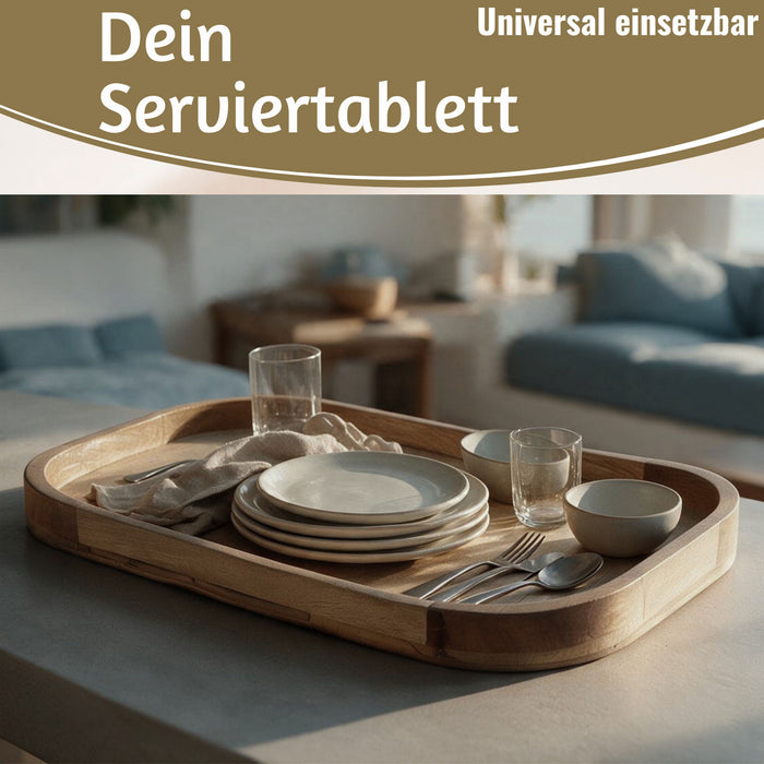 KI-generiertes Bild,XL Holz Deko Küchentablett Mango Braun 46x30cm Serviertablett Obstschale Brot