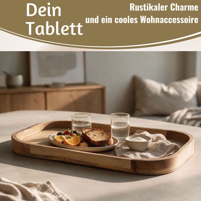 KI-generiertes Bild,XL Holz Deko Küchentablett Mango Braun 46x30cm Serviertablett Obstschale Brot