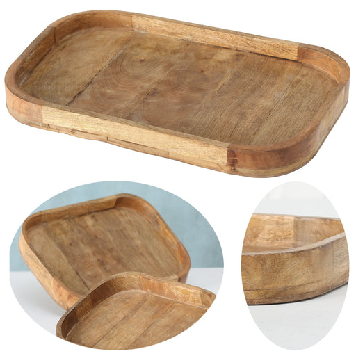 KI-generiertes Bild XL Holz Deko Küchentablett Mango Braun 46x30cm Serviertablett Obstschale Brot