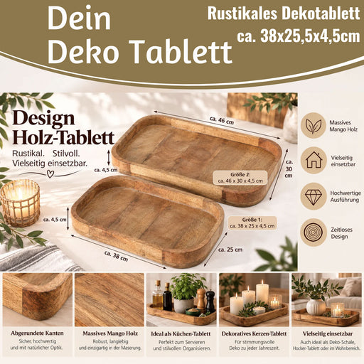 KI-generiertes Bild,Holz Deko Küchentablett Mango Braun 38x25cm Serviertablett Obstschale Brot