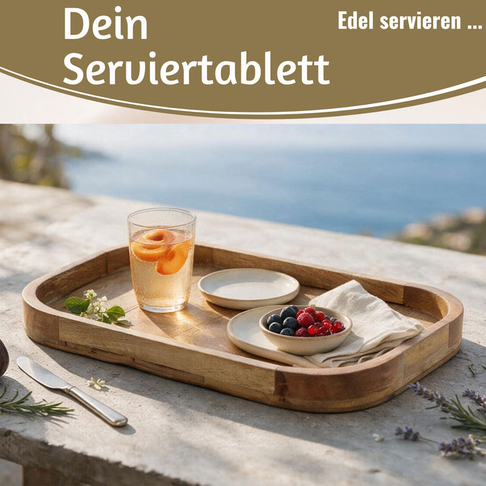 KI-generiertes Bild,Holz Deko Küchentablett Mango Braun 38x25cm Serviertablett Obstschale Brot