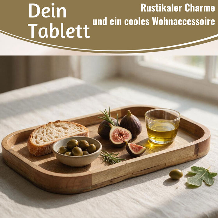 KI-generiertes Bild,Holz Deko Küchentablett Mango Braun 38x25cm Serviertablett Obstschale Brot