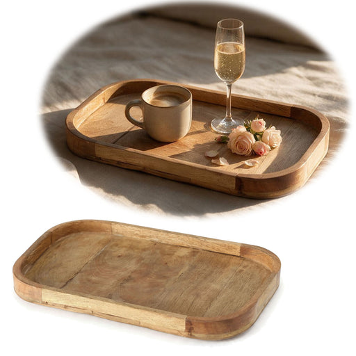 KI-generiertes Bild Holz Deko Küchentablett Mango Braun 38x25cm Serviertablett Obstschale Brot