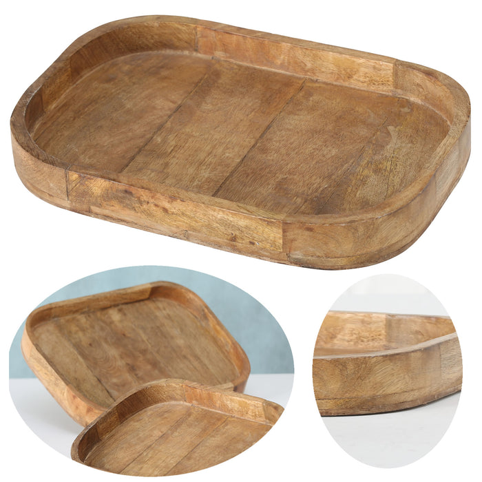 KI-generiertes Bild Holz Deko Küchentablett Mango Braun 38x25cm Serviertablett Obstschale Brot