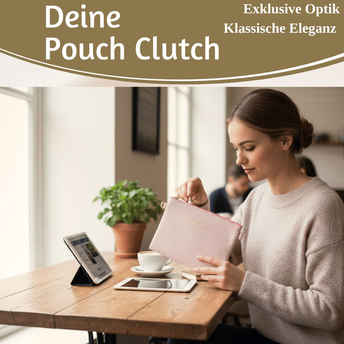 KI-generiertes Bild,Mimi's Glow Clutch Lia Rosa 22cm PU Leder Haptik Handtasche Kosmetiktasche