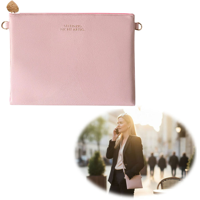 KI-generiertes Bild Mimi's Glow Clutch Lia Rosa 22cm PU Leder Haptik Handtasche Kosmetiktasche