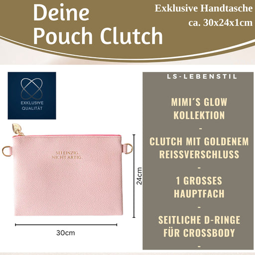 KI-generiertes Bild,Mimi's Glow Clutch Stella Rosa XL 30cm PU Leder Haptik Handtasche Kosmetiktasche