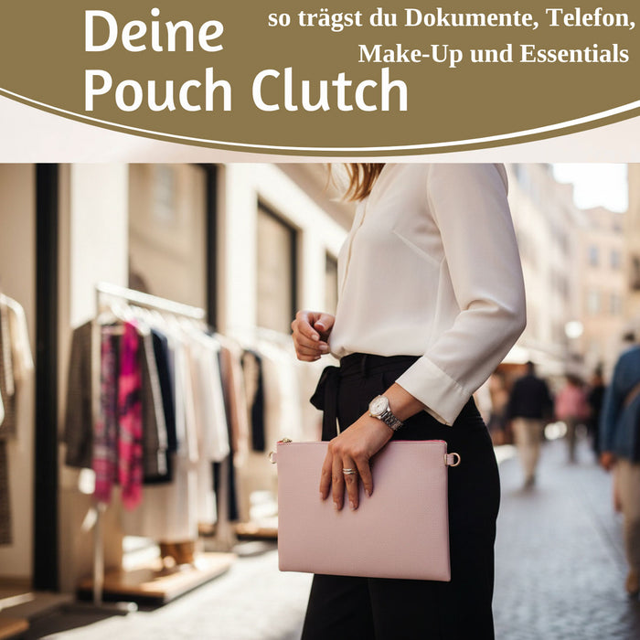 KI-generiertes Bild,Mimi's Glow Clutch Stella Rosa XL 30cm PU Leder Haptik Handtasche Kosmetiktasche