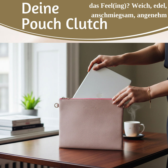 KI-generiertes Bild,Mimi's Glow Clutch Stella Rosa XL 30cm PU Leder Haptik Handtasche Kosmetiktasche