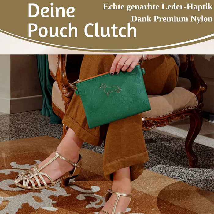 KI-generiertes Bild,Mimi's Glow Clutch Lia Dackel 22cm PU Leder Haptik Handtasche Kosmetiktasche