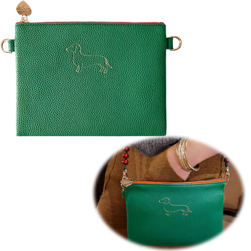 KI-generiertes Bild Mimi's Glow Clutch Lia Dackel 22cm PU Leder Haptik Handtasche Kosmetiktasche