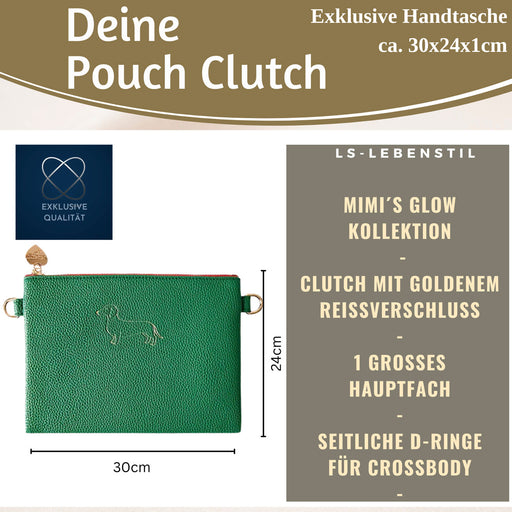 KI-generiertes Bild,Mimi's Glow Clutch Stella Dackel XL 30cm PU Leder Haptik Handtasche Kosmetiktasche