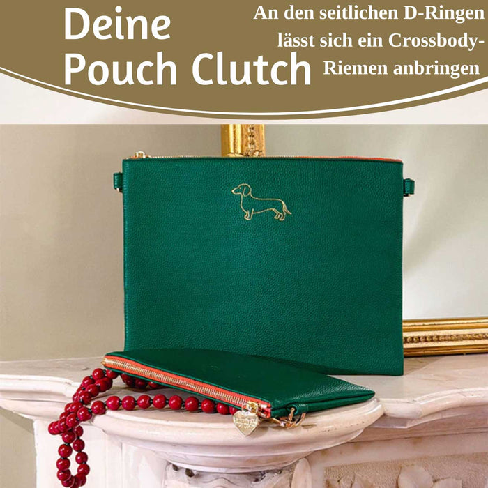 KI-generiertes Bild,Mimi's Glow Clutch Stella Dackel XL 30cm PU Leder Haptik Handtasche Kosmetiktasche