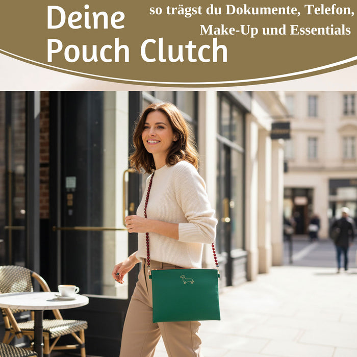 KI-generiertes Bild,Mimi's Glow Clutch Stella Dackel XL 30cm PU Leder Haptik Handtasche Kosmetiktasche