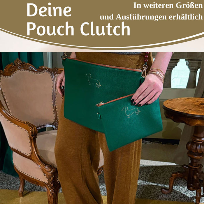 KI-generiertes Bild,Mimi's Glow Clutch Stella Dackel XL 30cm PU Leder Haptik Handtasche Kosmetiktasche