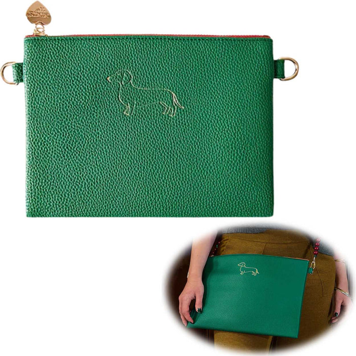 KI-generiertes Bild Mimi's Glow Clutch Stella Dackel XL 30cm PU Leder Haptik Handtasche Kosmetiktasche