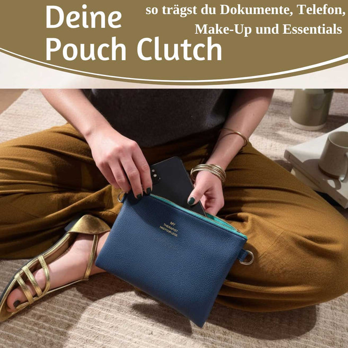 KI-generiertes Bild,Mimi's Glow Clutch Lia Navy Blau 22cm PU Leder Haptik Handtasche Kosmetiktasche