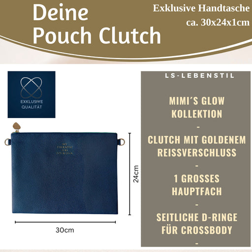 KI-generiertes Bild,Mimi's Glow Clutch Stella Navy Blau XL 30cm PU Leder Haptik Handtasche Kosmetiktasche