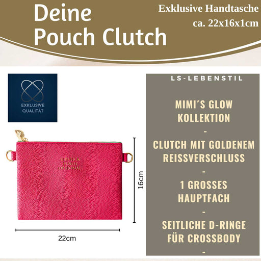 KI-generiertes Bild,Mimi's Glow Clutch Lia Pink 22cm PU Leder Haptik Handtasche Kosmetiktasche