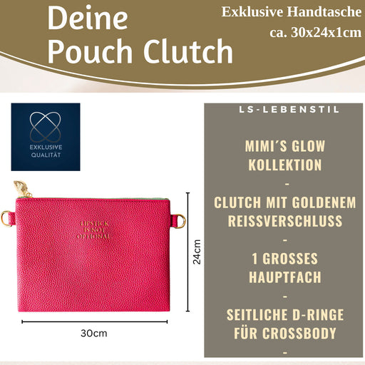 KI-generiertes Bild,Mimi's Glow Clutch Stella Pink XL 30cm PU Leder Haptik Handtasche Kosmetiktasche