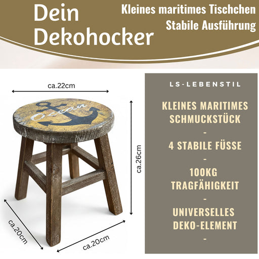 KI-generiertes Bild,Holz Pflanzenhocker 26x20cm Maritim Ocean Mini Tisch Deko Hocker Blumenständer
