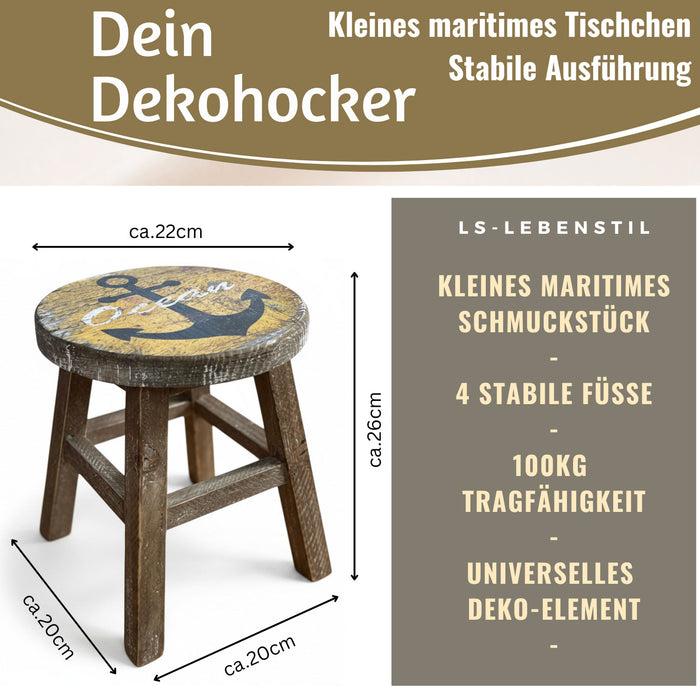 KI-generiertes Bild,Holz Pflanzenhocker 26x20cm Maritim Ocean Mini Tisch Deko Hocker Blumenständer