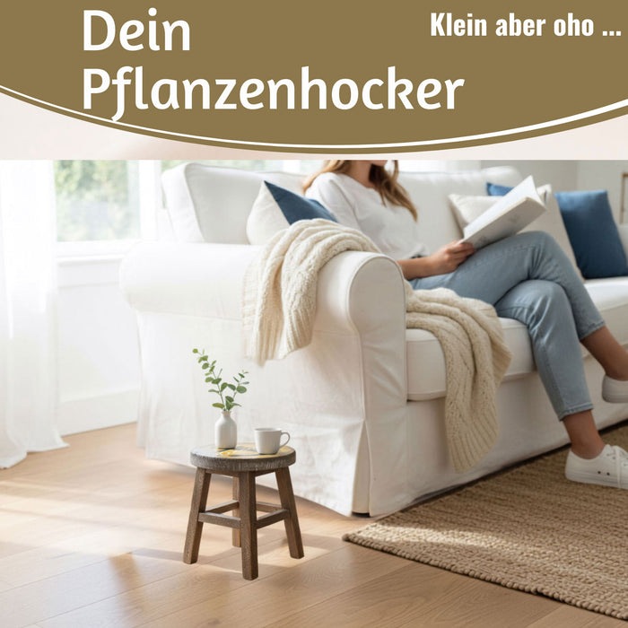 KI-generiertes Bild,Holz Pflanzenhocker 26x20cm Maritim Ocean Mini Tisch Deko Hocker Blumenständer